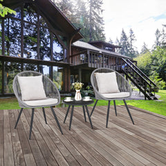 3 Piece Patio Furniture Set with Seat and Back Cushions for Backyard Porch Garden-Grey