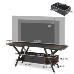 3-Tier Entertainment Center with LED Lights and Power Outlets-Rustic Brown