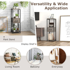 3 Tier Tall Metal Plant Stand with Drawer Anti-tipping Devices-Grey