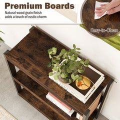 3 Tier Wooden Bookcase with Dual Anti-Tipping Kits and Open Shelving Unit-Rustic Brown