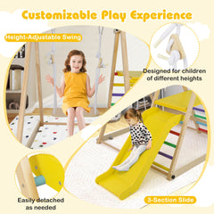 3-in-1 Foldable Indoor Jungle Gym Wooden Climbing Toys with Swing-Multicolor