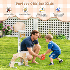 3-in-1 Kids Sports Center Adjustable Basketball Hoop with Soccer Game-Coffee