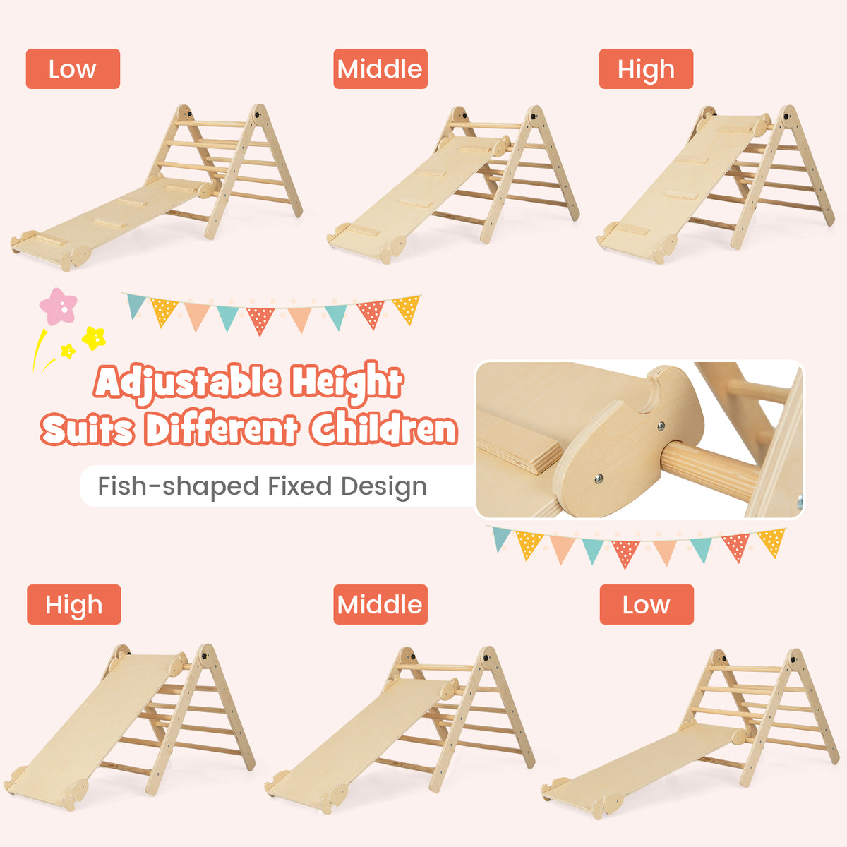 3-in-1 Triangular Climbing Toys Foldable Triangle Set for Toddlers-Natural
