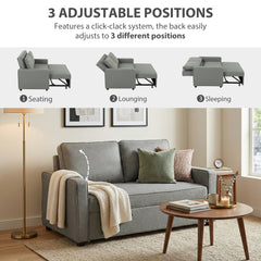 HOMCOM Double Sofa Bed Click Clack Sofa Bed Pull Out Bed with Adjustable Backrest for Living Room and Bedroom Grey