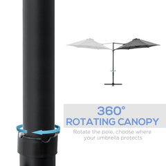 Outsunny 2.5M Garden Cantilever Parasol, Offset Roma Patio Umbrella Hanging Sun Shade Canopy Shelter with 360° Rotation and Cross Base, Dark Grey