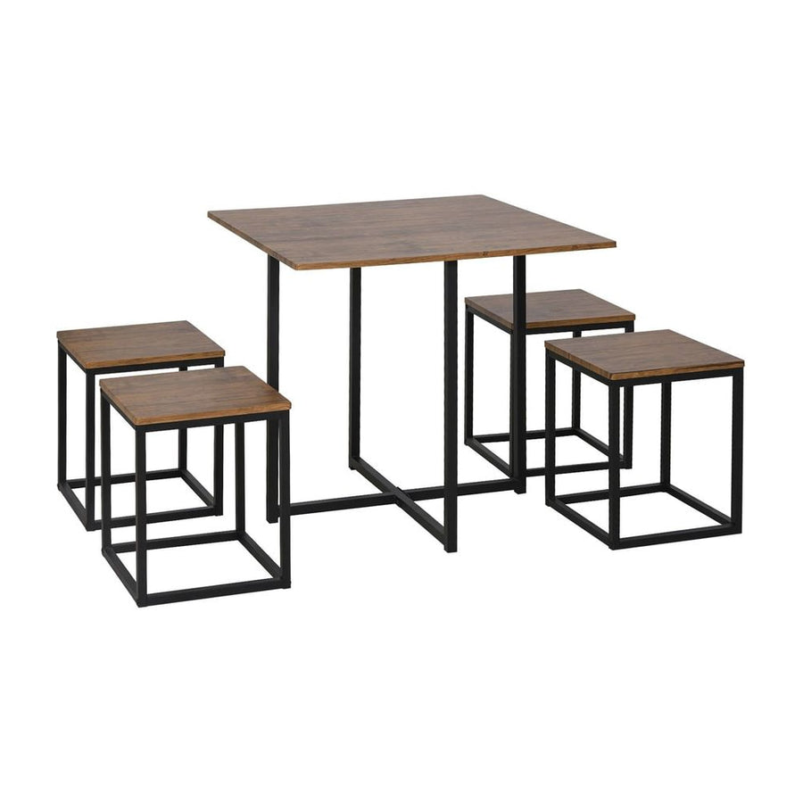 HOMCOM 5 Piece Dining Table and Chairs Set 4, Industrial Space Saving Table and Chairs with Metal Frame, Square Kitchen Table