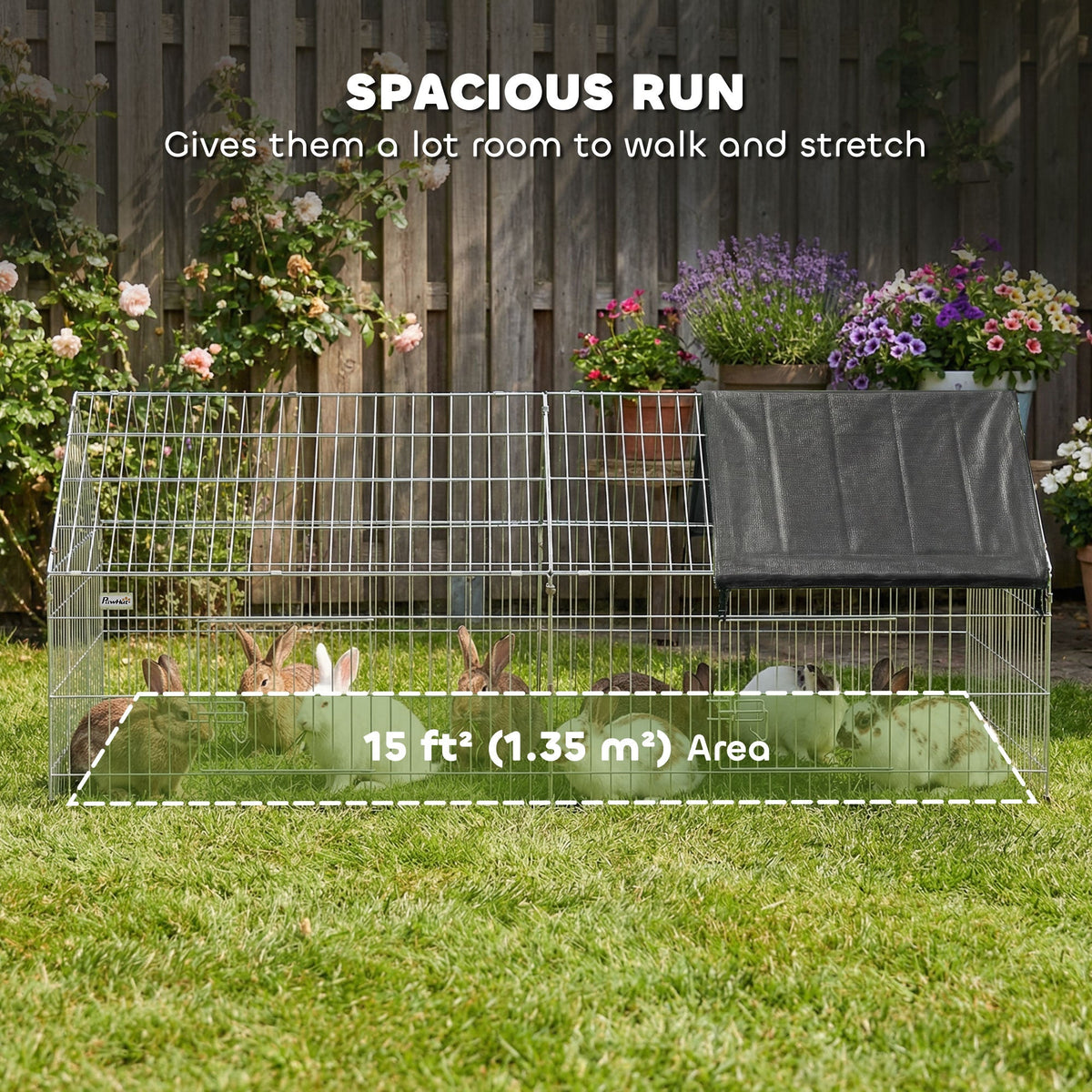 PawHut Rabbit Run with Protective Cover for Small Animals, Chickens, Guinea Pigs, Tortoises, 180 x 75 x 75 cm, Black