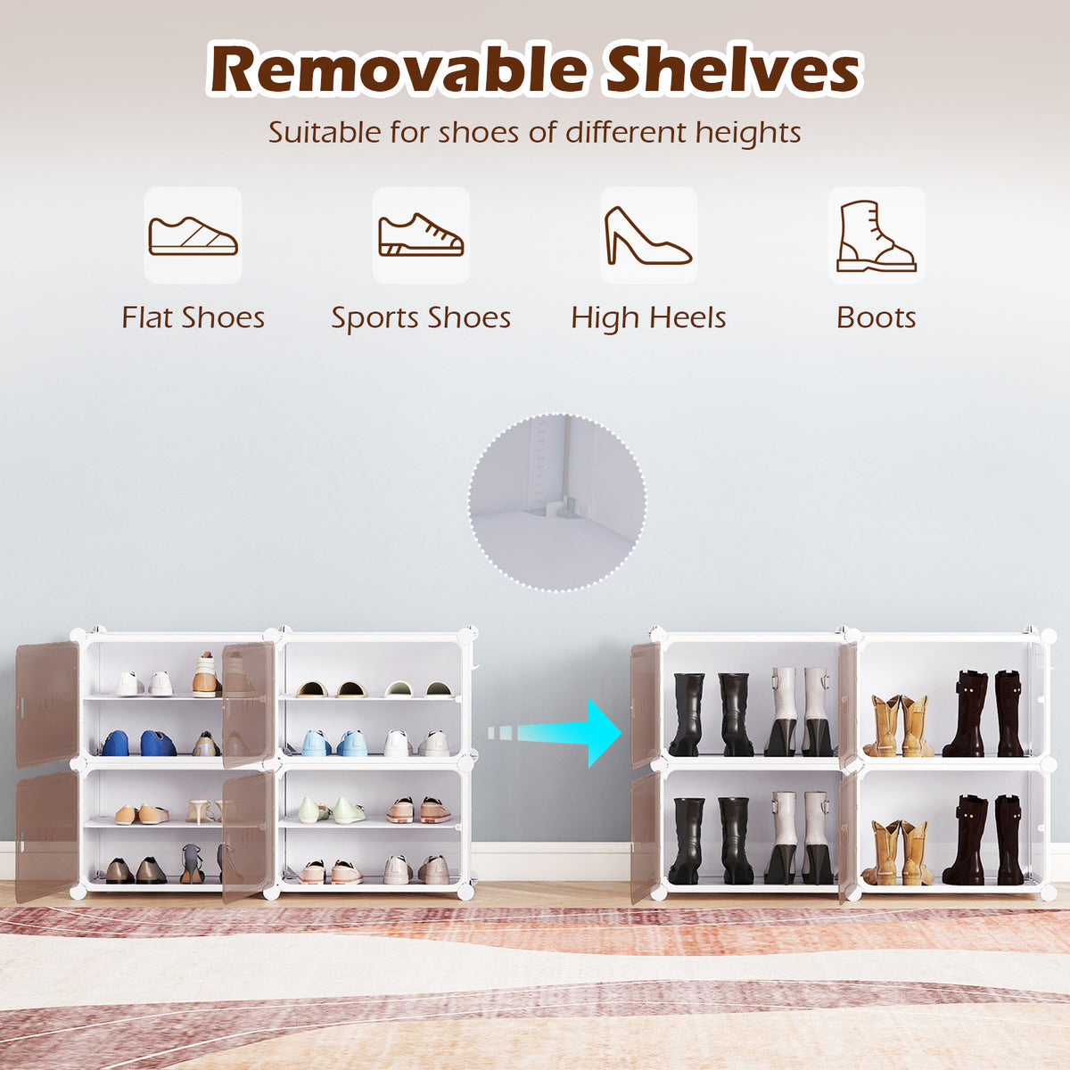 4/6/8/10 Tier Shoe Storage Cabinet with Removable Shelves-4-Tier
