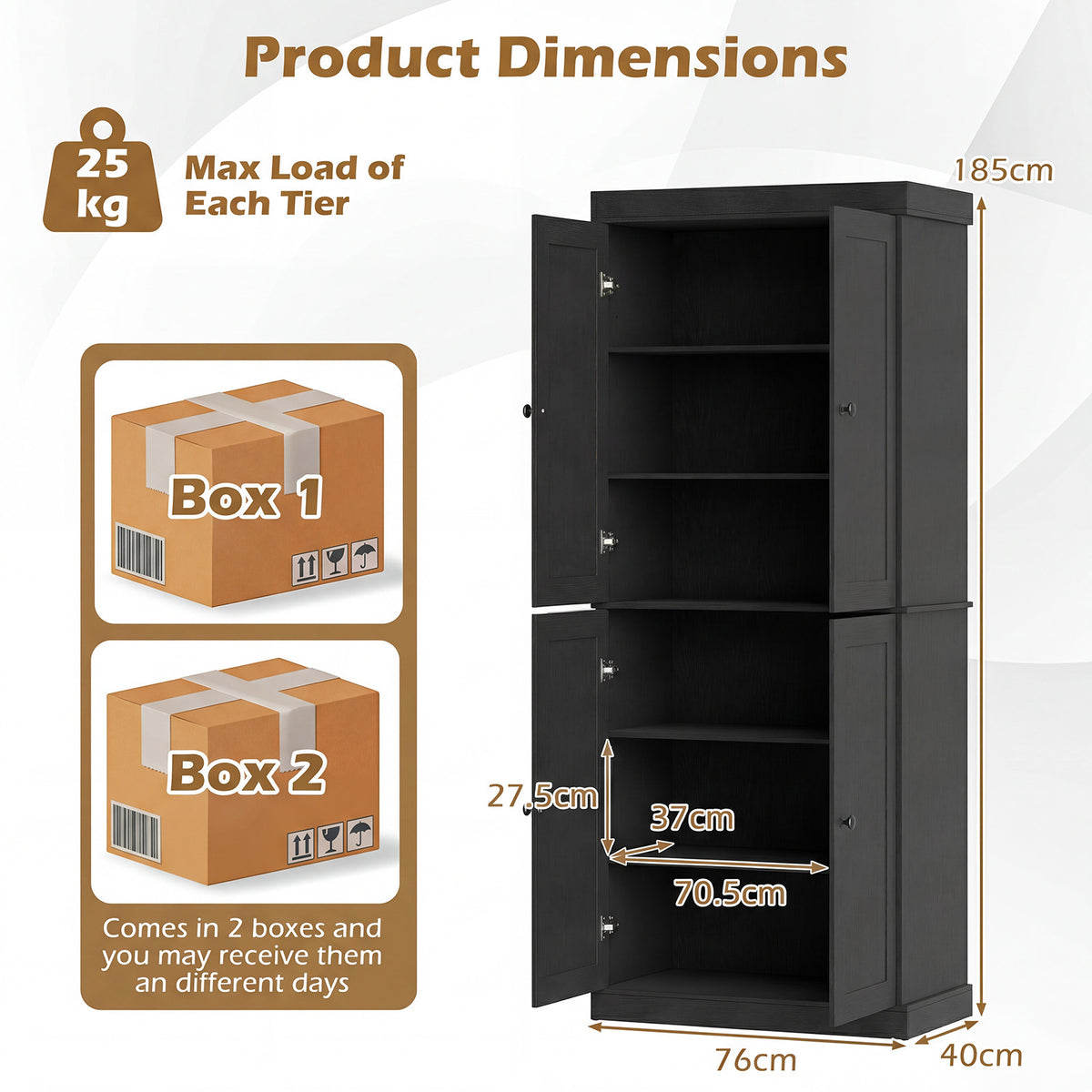 4-Door Modern Freestanding Storage Organizer with 2 Adjustable Shelves-Black