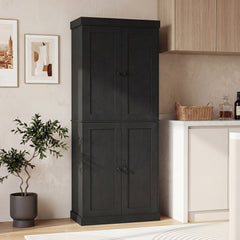 4-Door Modern Freestanding Storage Organizer with 2 Adjustable Shelves-Black