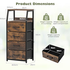 4-Drawer Storage Cabinet with Detachable and Foldable Fabric Drawers-Rustic Brown