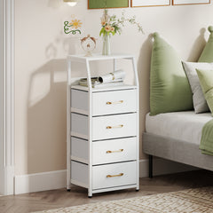 4-Drawer Storage Cabinet with Detachable and Foldable Fabric Drawers-White