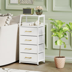 4-Drawer Storage Cabinet with Detachable and Foldable Fabric Drawers-White