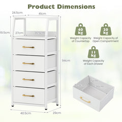 4-Drawer Storage Cabinet with Detachable and Foldable Fabric Drawers-White