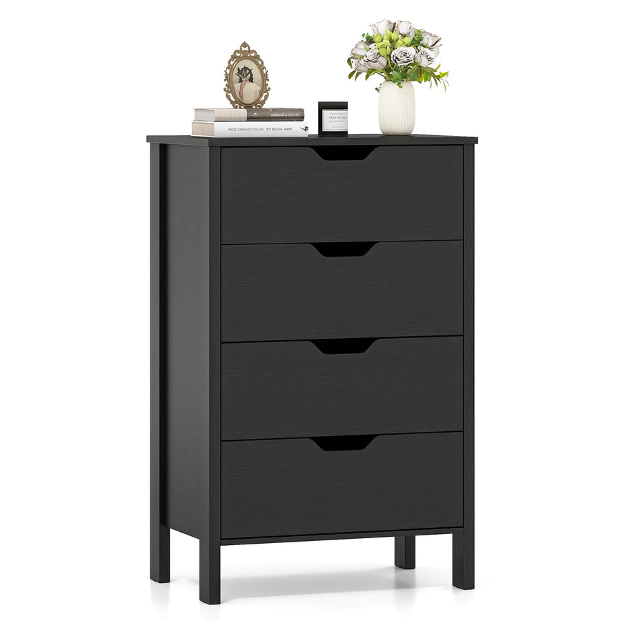 4-Drawer Wooden Tall Utility Storage Dresser in Black