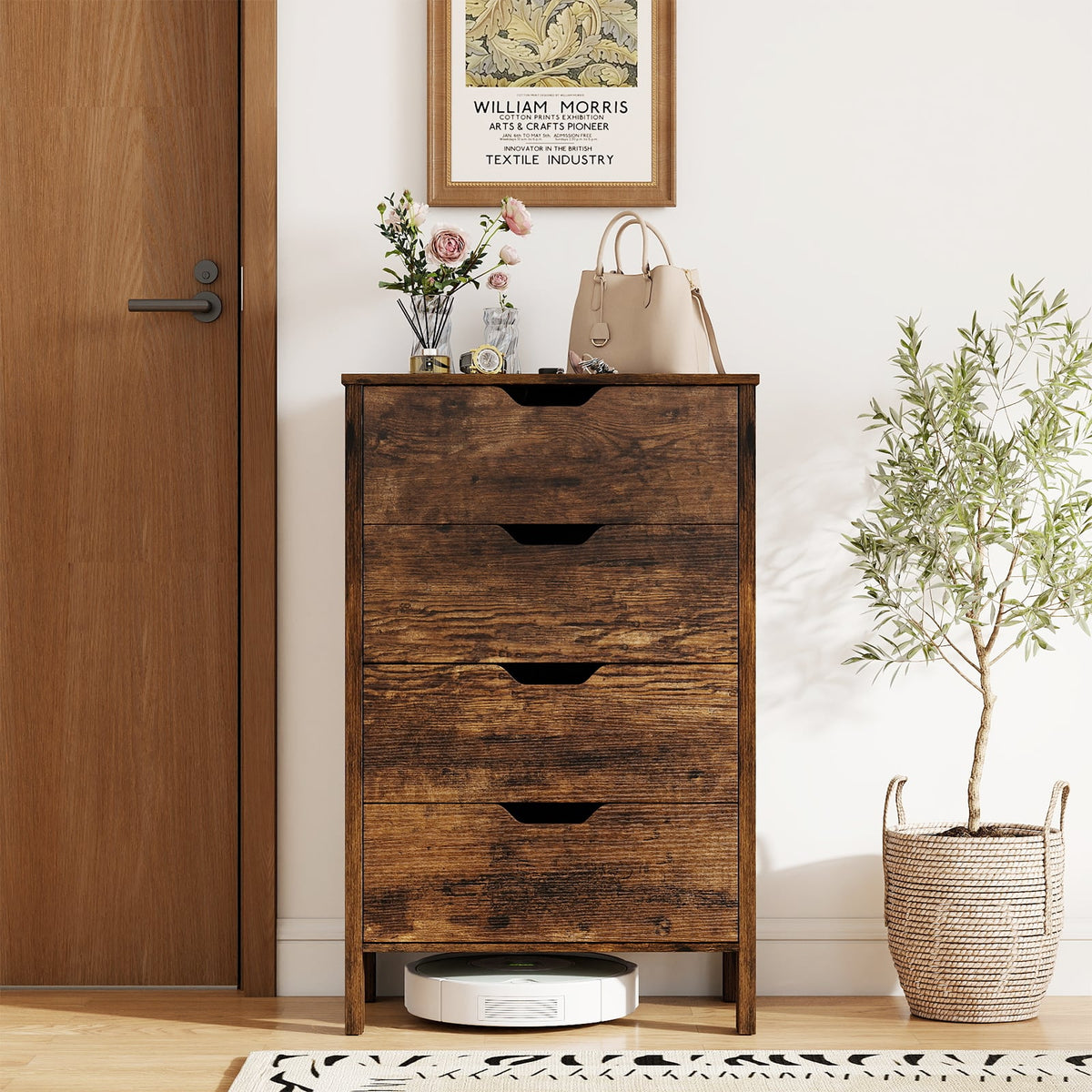 4-Drawer Wooden Tall Utility Storage Dresser in Rustic Brown, image 3