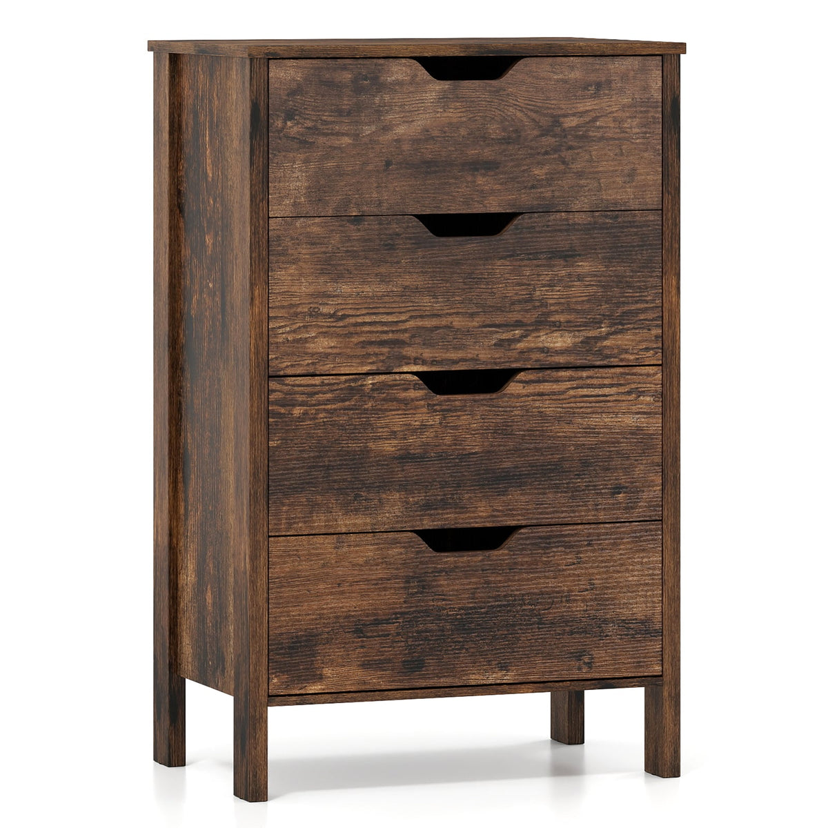 4-Drawer Wooden Tall Utility Storage Dresser in Rustic Brown, image 4