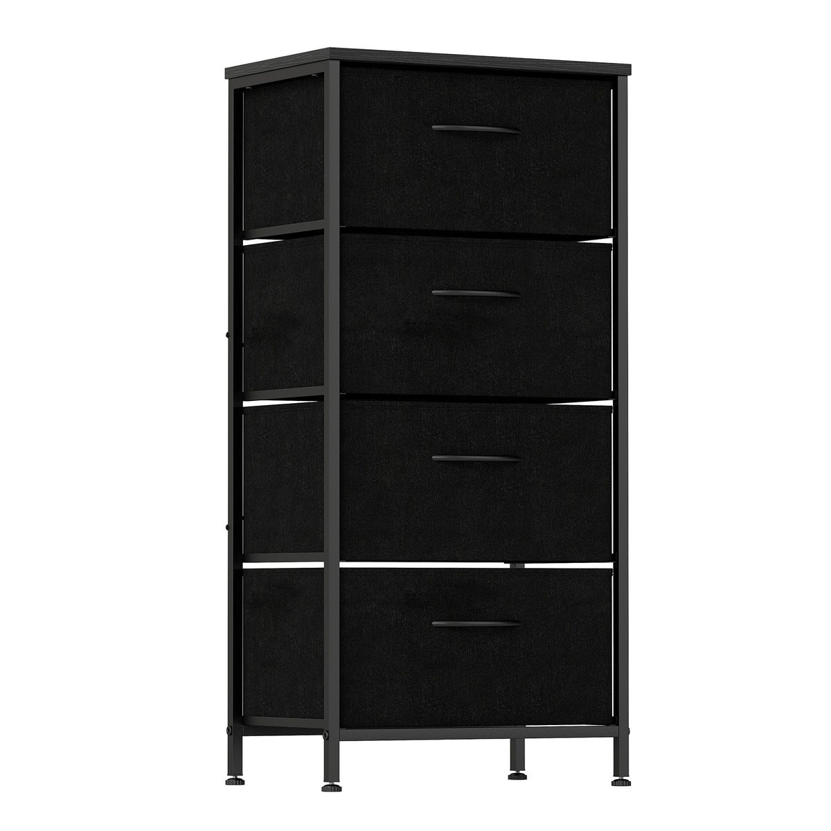 4 Drawers Dresser Fabric Storage Tower with Wooden Top for Entryway Living Room and Closet-Black