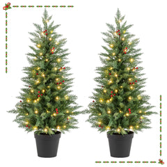 4 FT Pre-lit Christmas Trees Potted Entrance Xmas Trees with 70 Warm White LED Lights