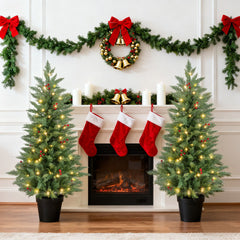 4 FT Pre-lit Christmas Trees Potted Entrance Xmas Trees with 70 Warm White LED Lights