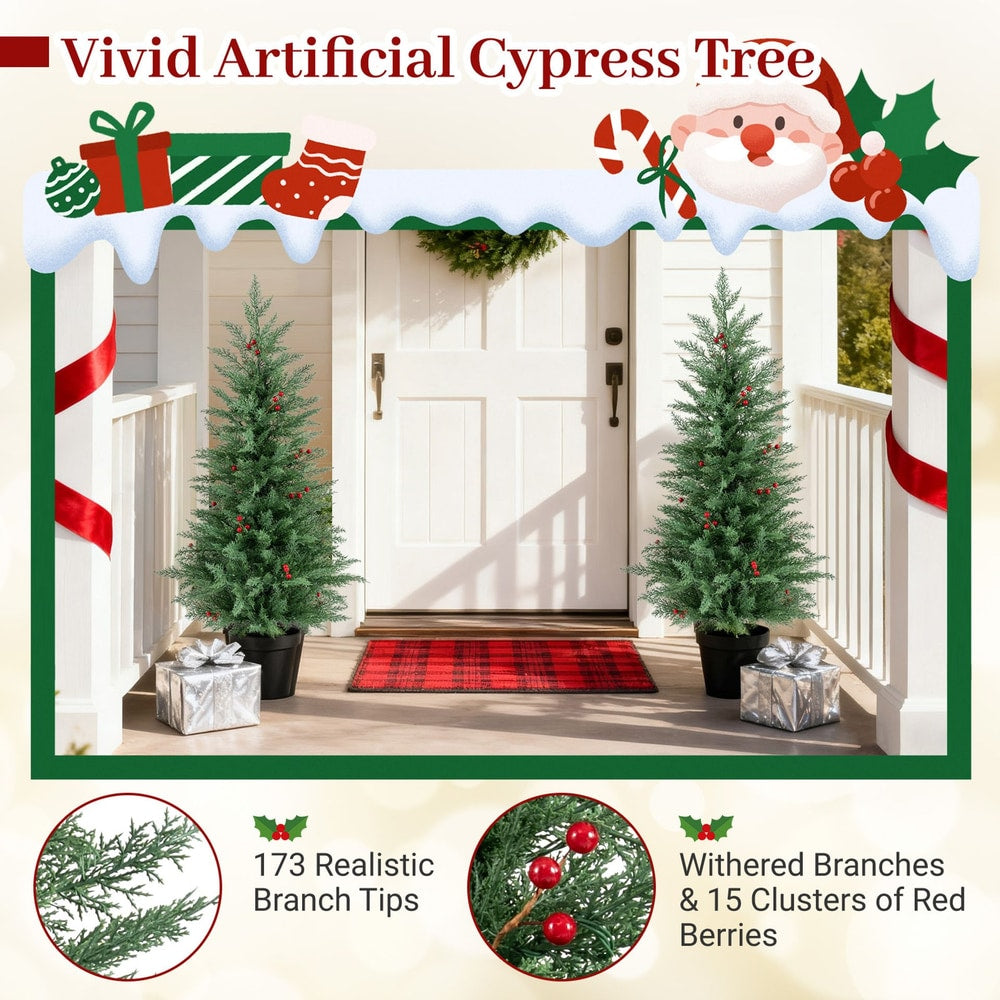 4 FT Pre-lit Christmas Trees Potted Entrance Xmas Trees with 70 Warm White LED Lights