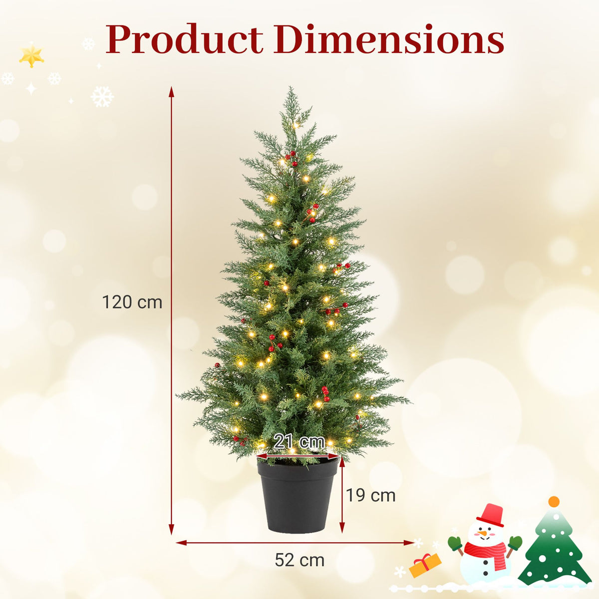 4 FT Pre-lit Christmas Trees Potted Entrance Xmas Trees with 70 Warm White LED Lights