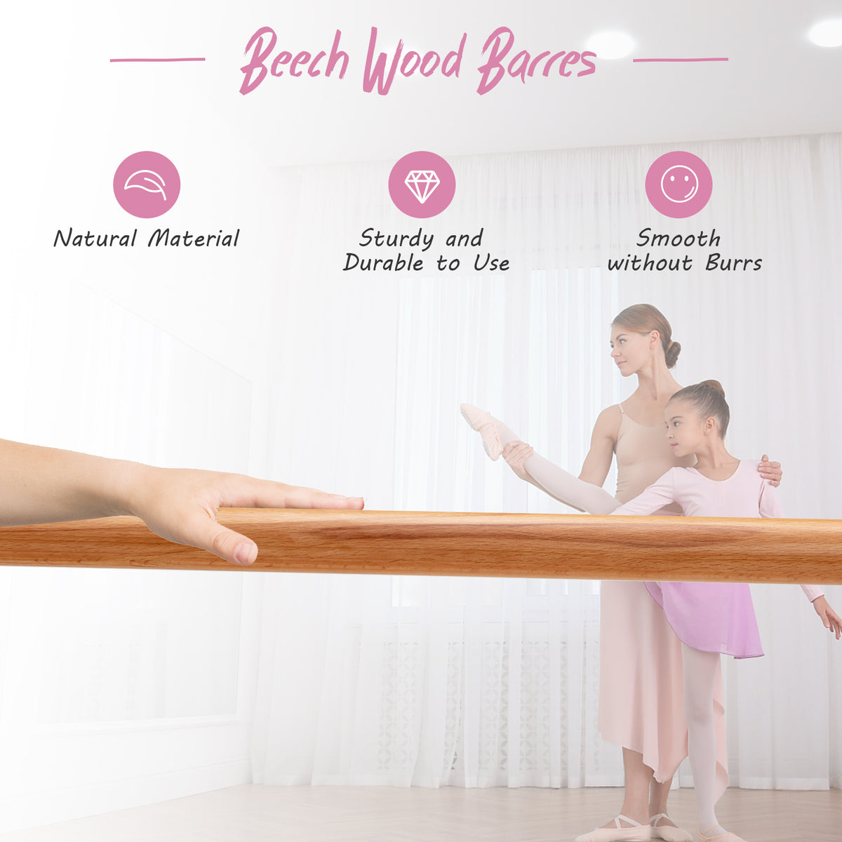 4 Feet Freestanding Ballet Barre with Height Adjustable-Pink