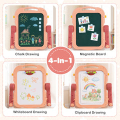 4-In-1 Double Side Easel for Toddler with Magnetic Chalkboard-Peach