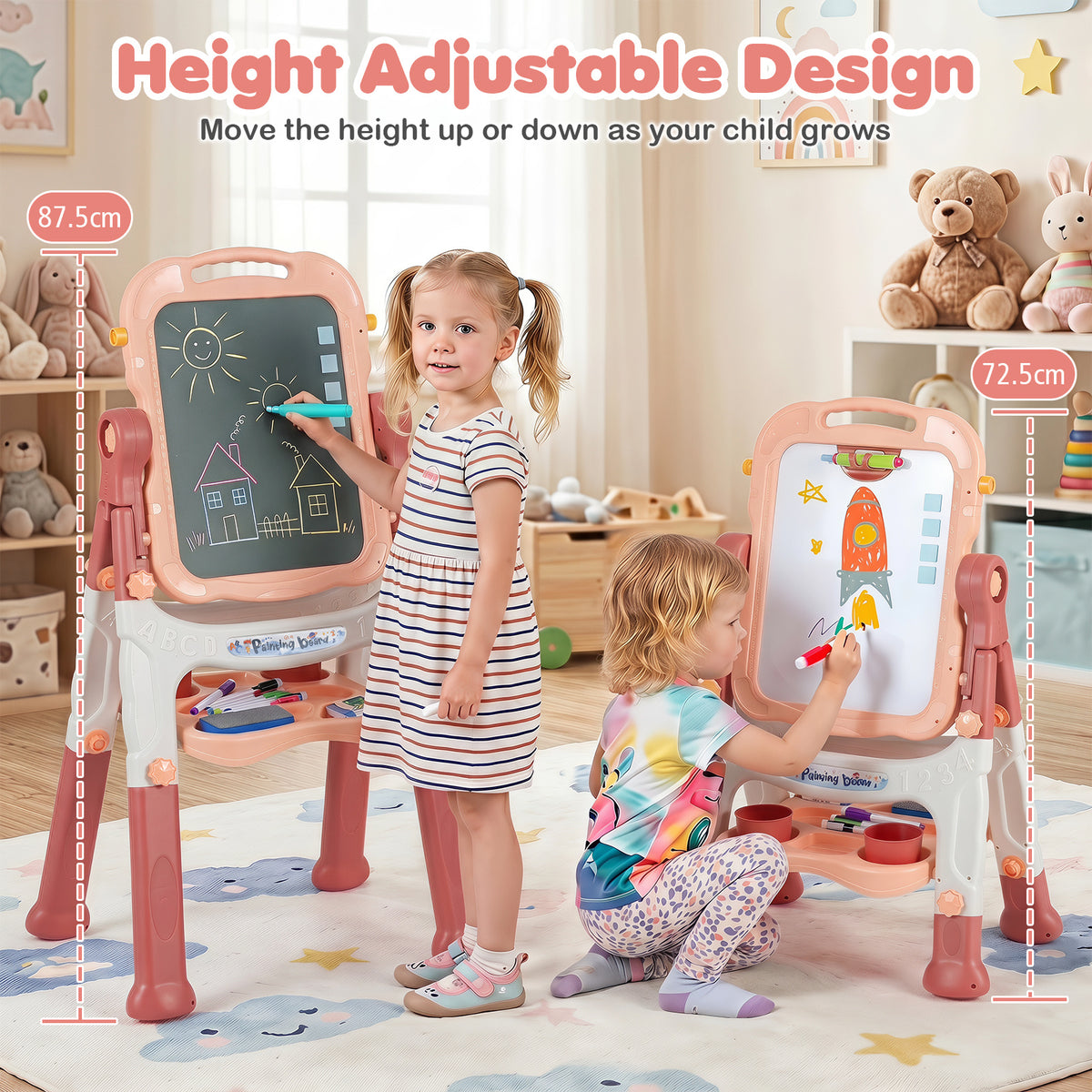 4-In-1 Double Side Easel for Toddler with Magnetic Chalkboard-Peach