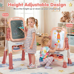 4-In-1 Double Side Easel for Toddler with Magnetic Chalkboard-Peach