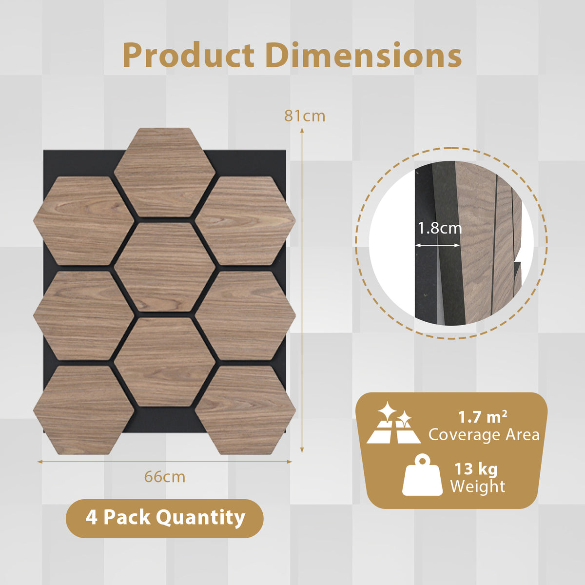 4 Pack Acoustic Panels for Walls 81 x 66 cm Sound Absorbing Panel-Natural