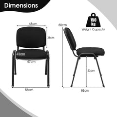 Diagram showing the dimensions of the black conference chair with weight capacity