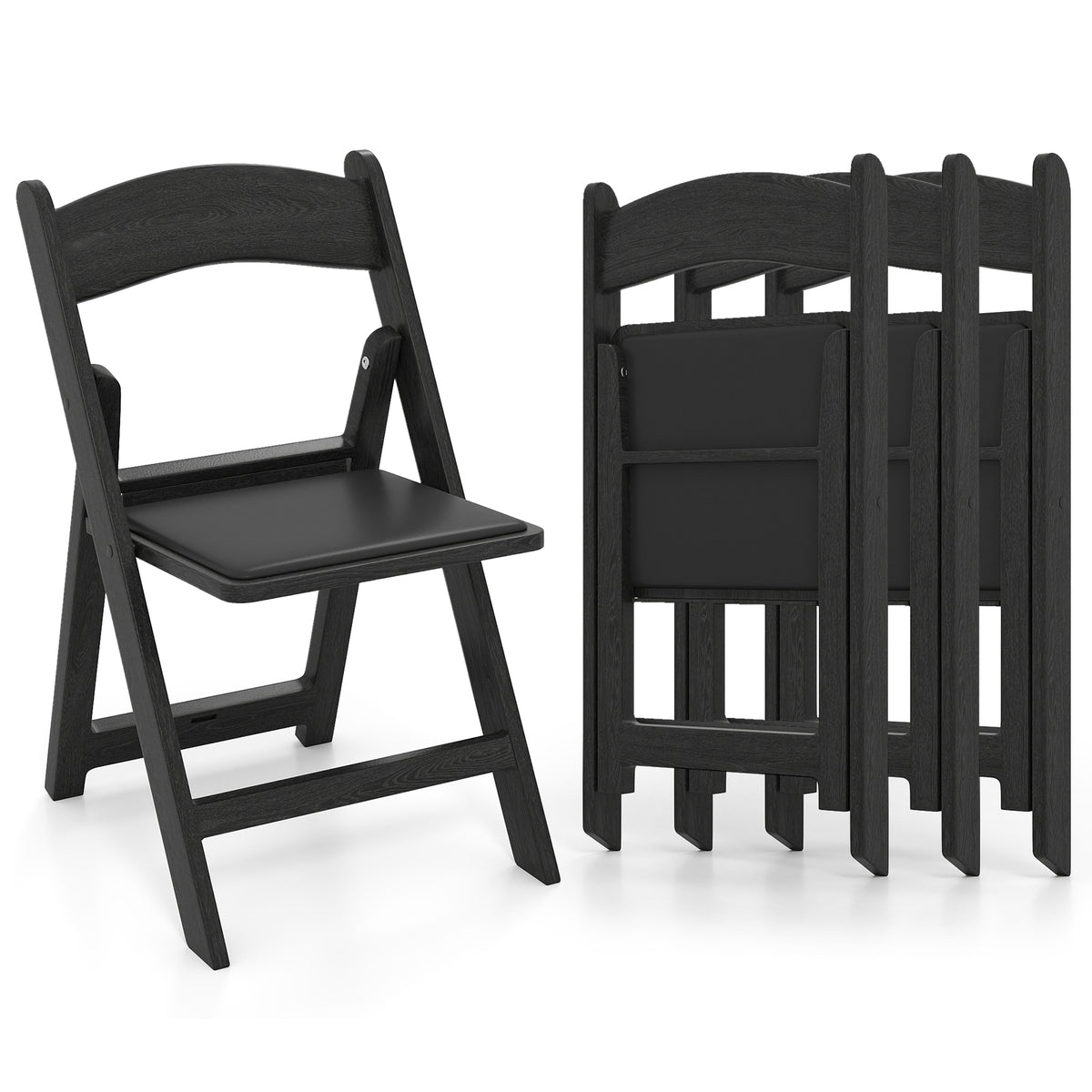 4 Pack Resin Folding Chairs with Padded Seat Cushion-Black