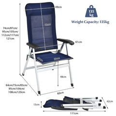 The outdoor chaise lounges shown with technical dimension lines and weight capacity information