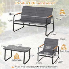 4 Pieces Outdoor Furniture Set with Cushions and Tempered Glass Table-Grey