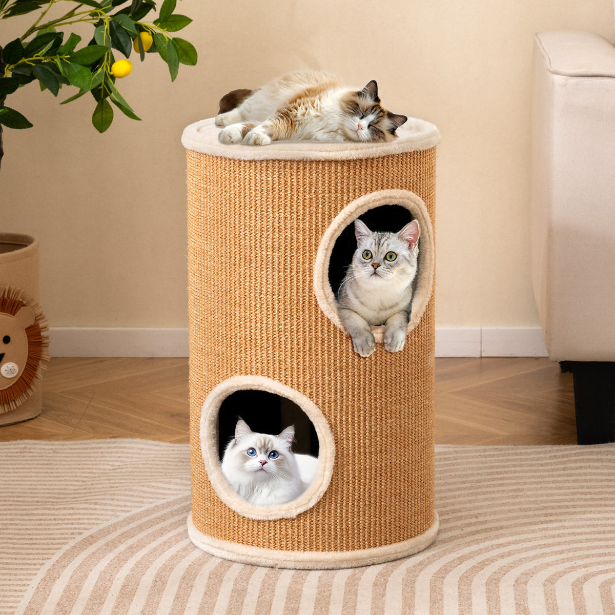 4-Story Cat Condo with Sisal Scratching Pad and Napping Plush Bed-Brown