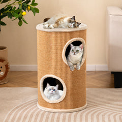 4-Story Cat Condo with Sisal Scratching Pad and Napping Plush Bed-Brown