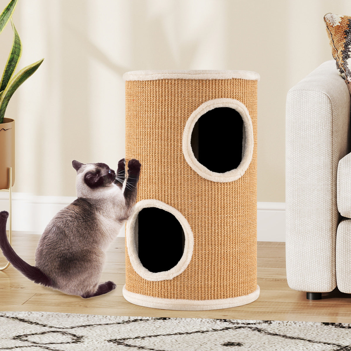 4-Story Cat Condo with Sisal Scratching Pad and Napping Plush Bed-Brown