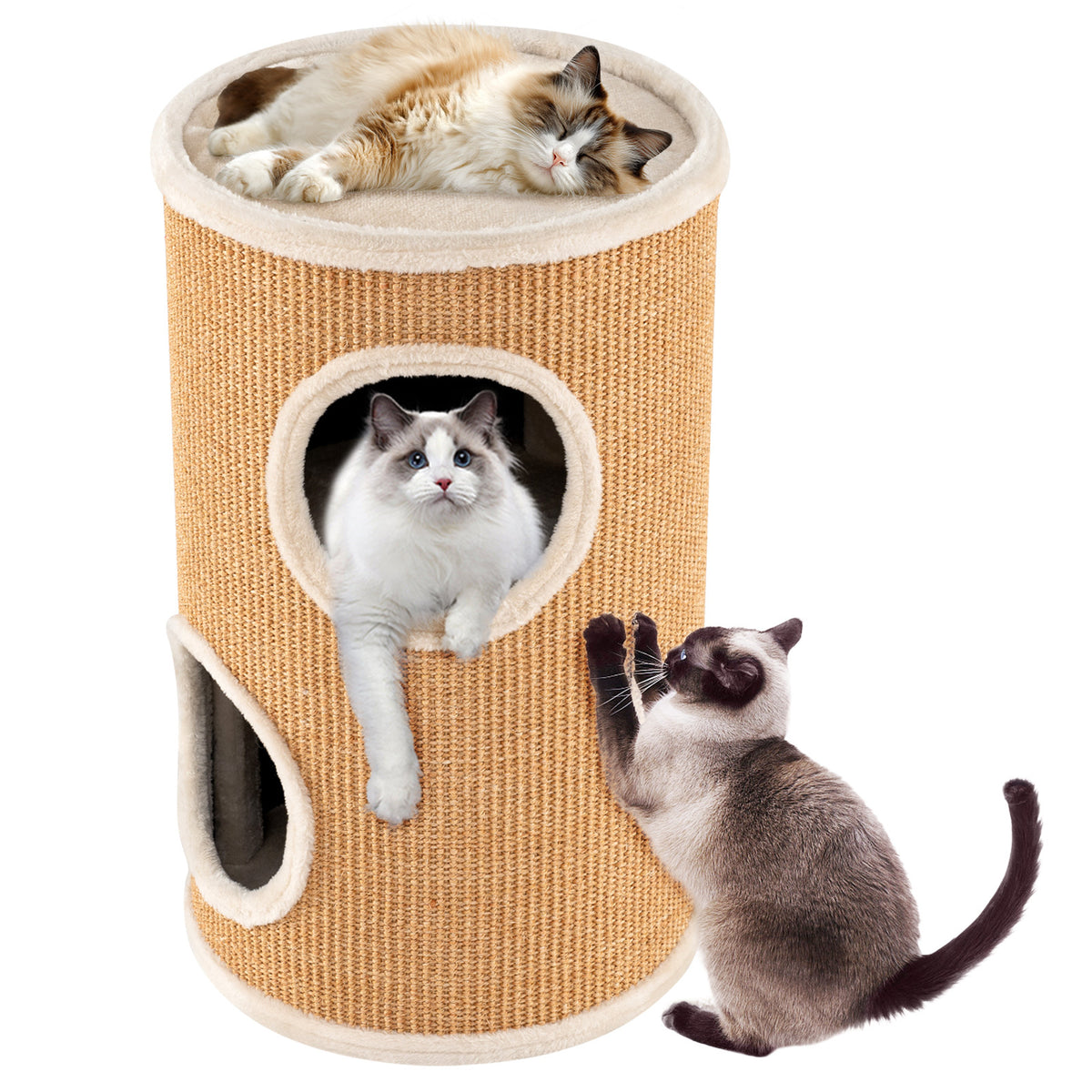 4-Story Cat Condo with Sisal Scratching Pad and Napping Plush Bed-Brown