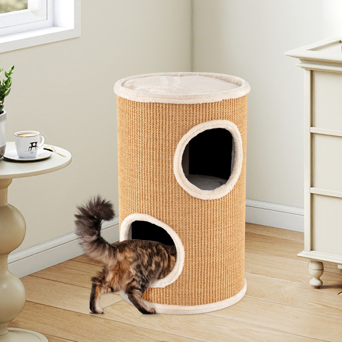 4-Story Cat Condo with Sisal Scratching Pad and Napping Plush Bed-Brown