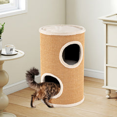 4-Story Cat Condo with Sisal Scratching Pad and Napping Plush Bed-Brown