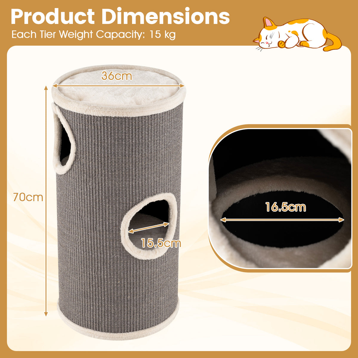 4-Story Cat Condo with Sisal Scratching Pad for Indoor Cats-Grey