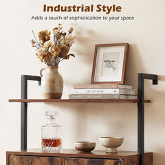 4-Tier Bookshelf with Double-Door Cabinet and Heavy-Duty Metal Frame-Rustic Brown