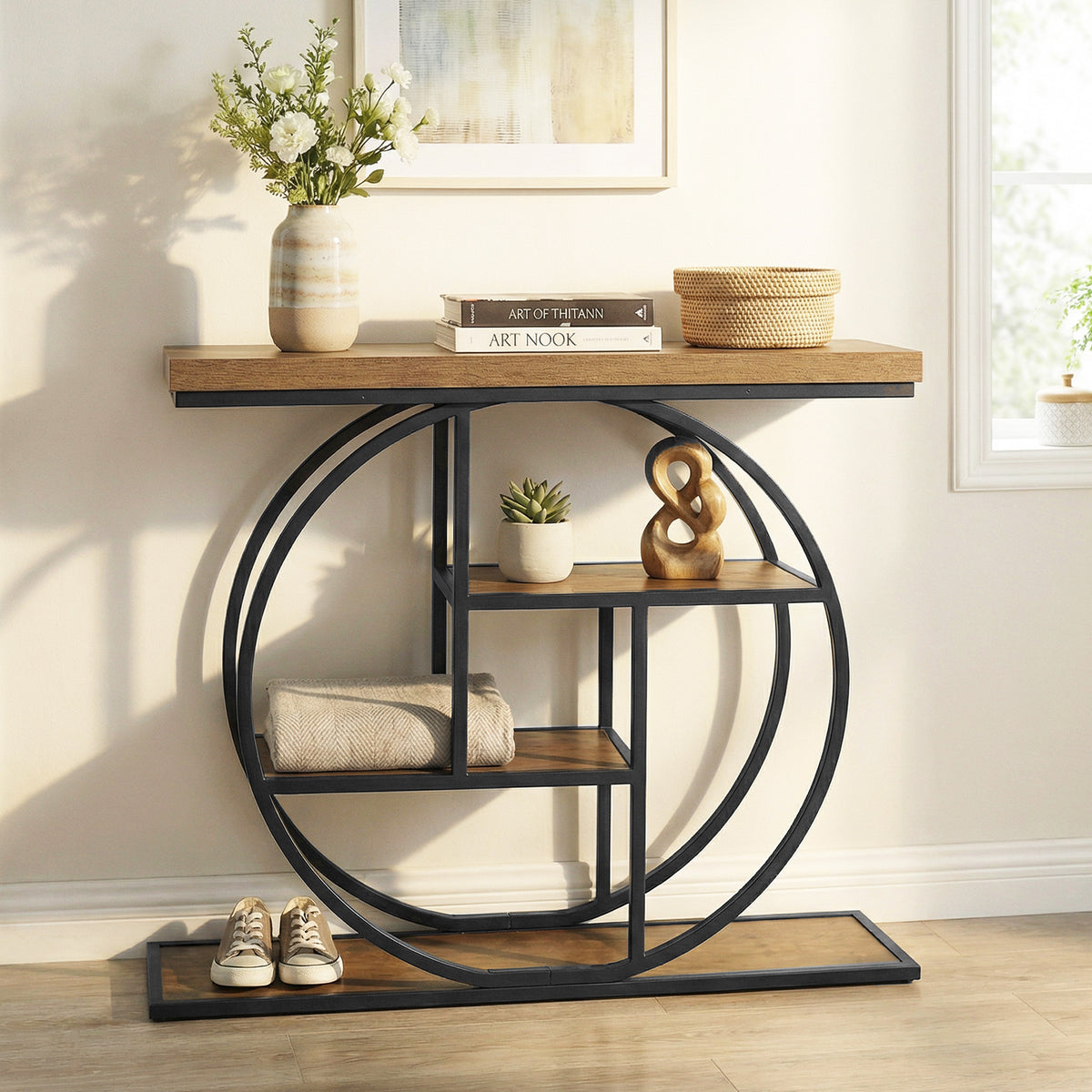 4-Tier Console Table 105CM Entryway Table with Storage Shelves-Rustic Brown
