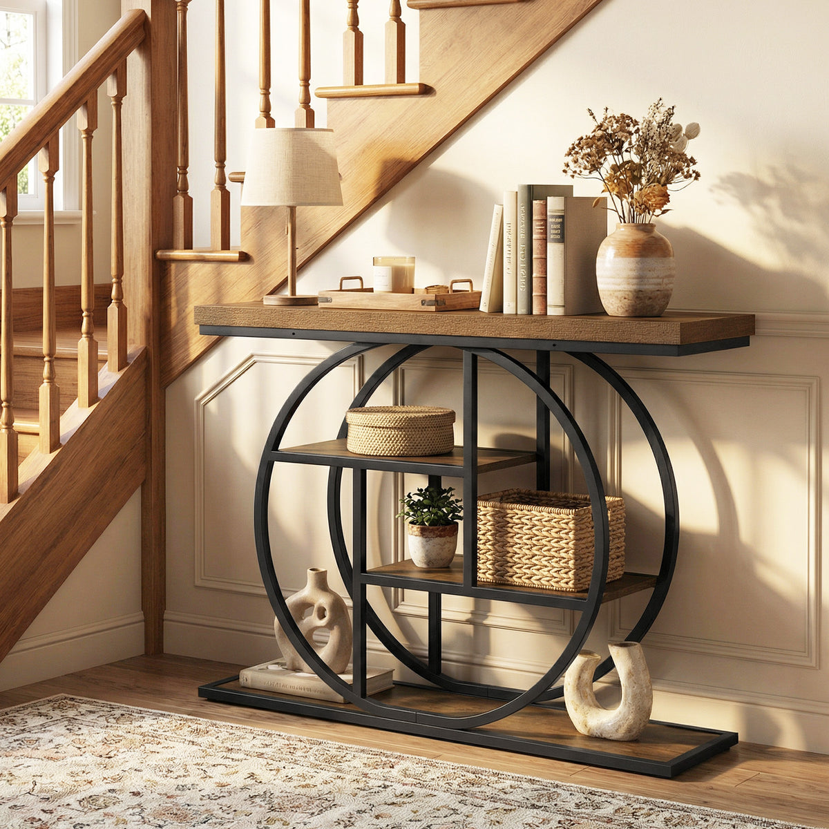4-Tier Console Table 105CM Entryway Table with Storage Shelves-Rustic Brown