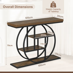 4-Tier Console Table 105CM Entryway Table with Storage Shelves-Rustic Brown