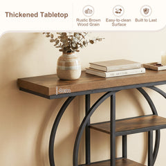 4-Tier Console Table 105CM Entryway Table with Storage Shelves-Rustic Brown