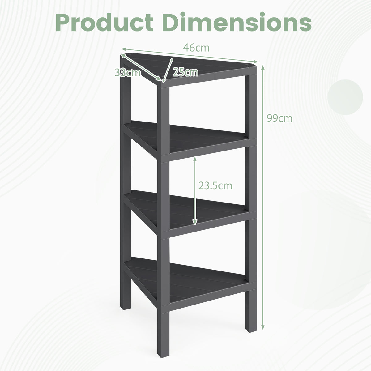 4-Tier Corner Shelf Stand with Open Slatted Shelves-Black