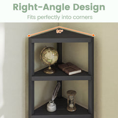 4-Tier Corner Shelf Stand with Open Slatted Shelves-Black