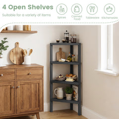 4-Tier Corner Shelf Stand with Open Slatted Shelves-Black